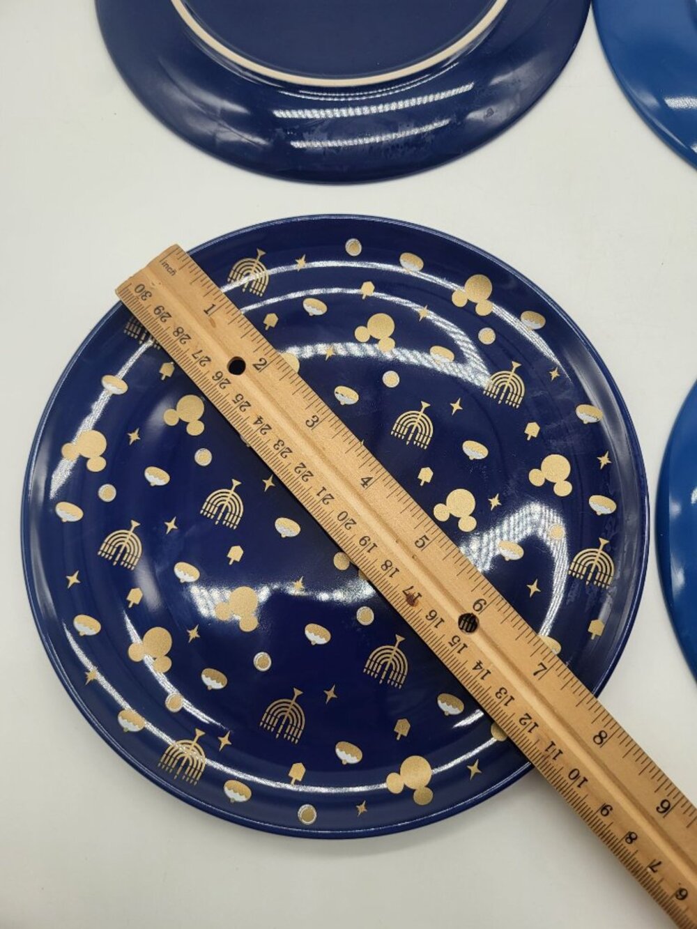 Disney Parks Hanukkah Holiday Plates Blue Set of 4 Mickey Mouse Salad Dessert - Picture 8 of 8